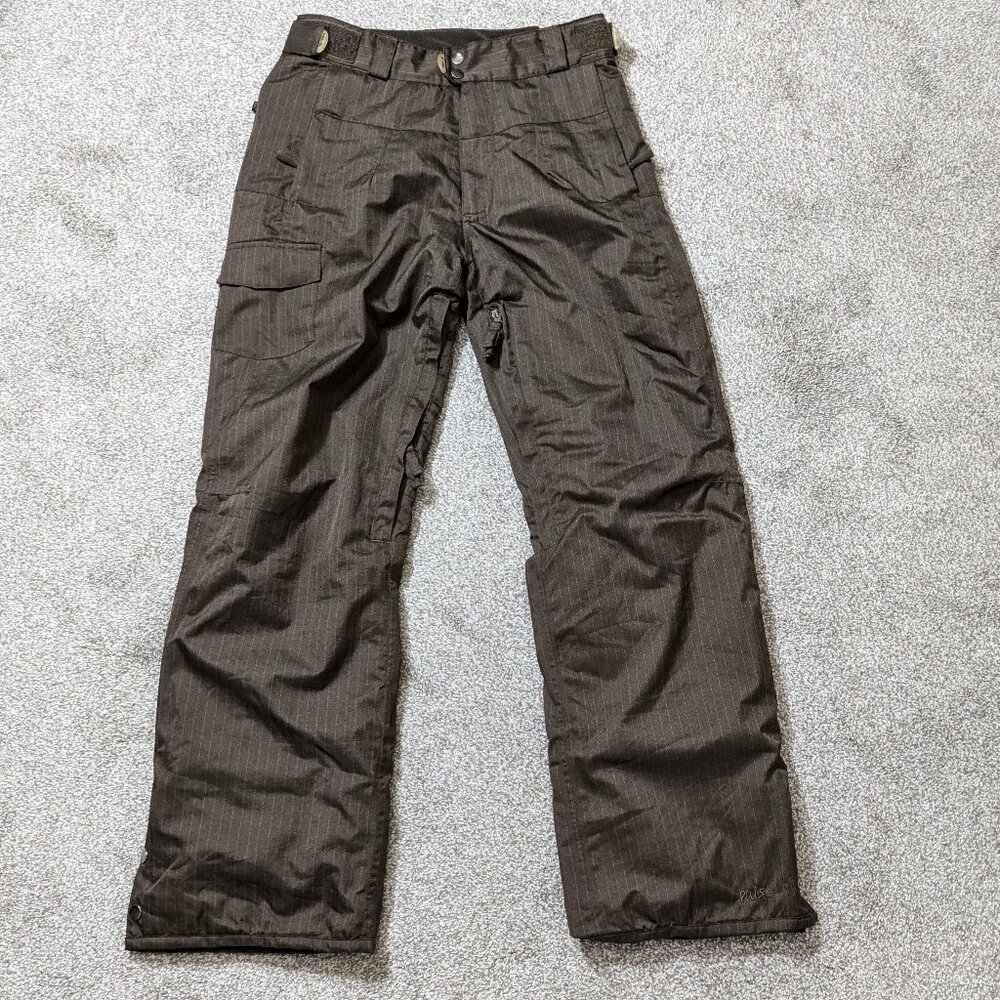 PULSE Brown Pin Stripe Ski, Snowboarding Insulated Pants; Women Size S